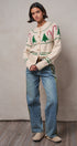 Graphic Knit Eyelit Tier Button-Front Cardigan
