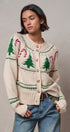 Graphic Knit Eyelit Tier Button-Front Cardigan