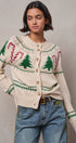 Graphic Knit Eyelit Tier Button-Front Cardigan