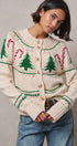 Graphic Knit Eyelit Tier Button-Front Cardigan