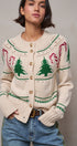 Graphic Knit Eyelit Tier Button-Front Cardigan