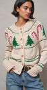 Graphic Knit Eyelit Tier Button-Front Cardigan