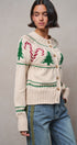 Graphic Knit Eyelit Tier Button-Front Cardigan
