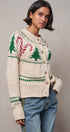 Graphic Knit Eyelit Tier Button-Front Cardigan