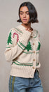 Graphic Knit Eyelit Tier Button-Front Cardigan