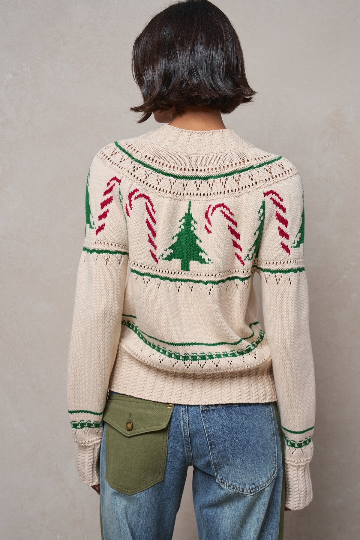 Graphic Knit Eyelit Tier Button-Front Cardigan