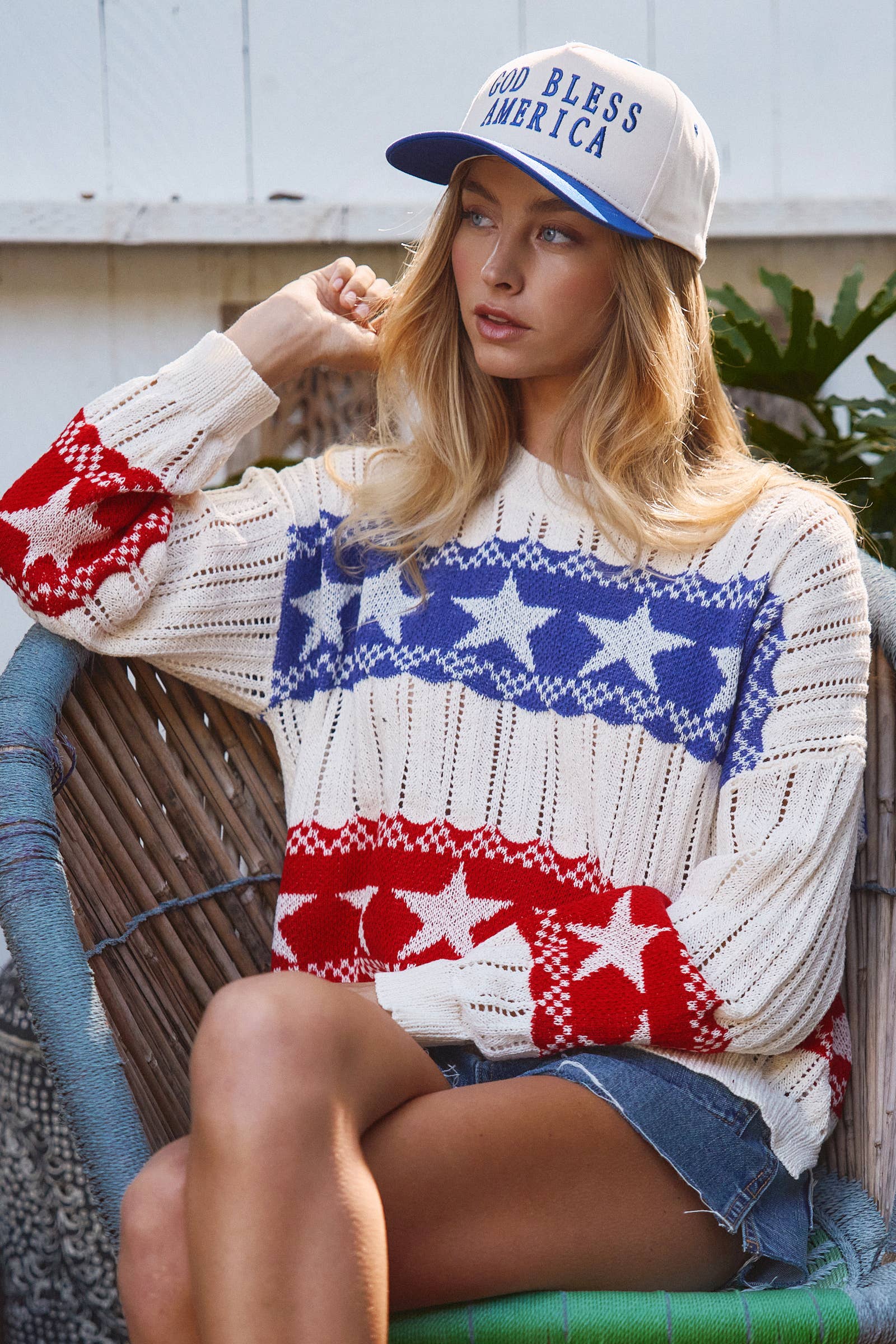 Patriotic Star & Stripe Open Knit Sweater