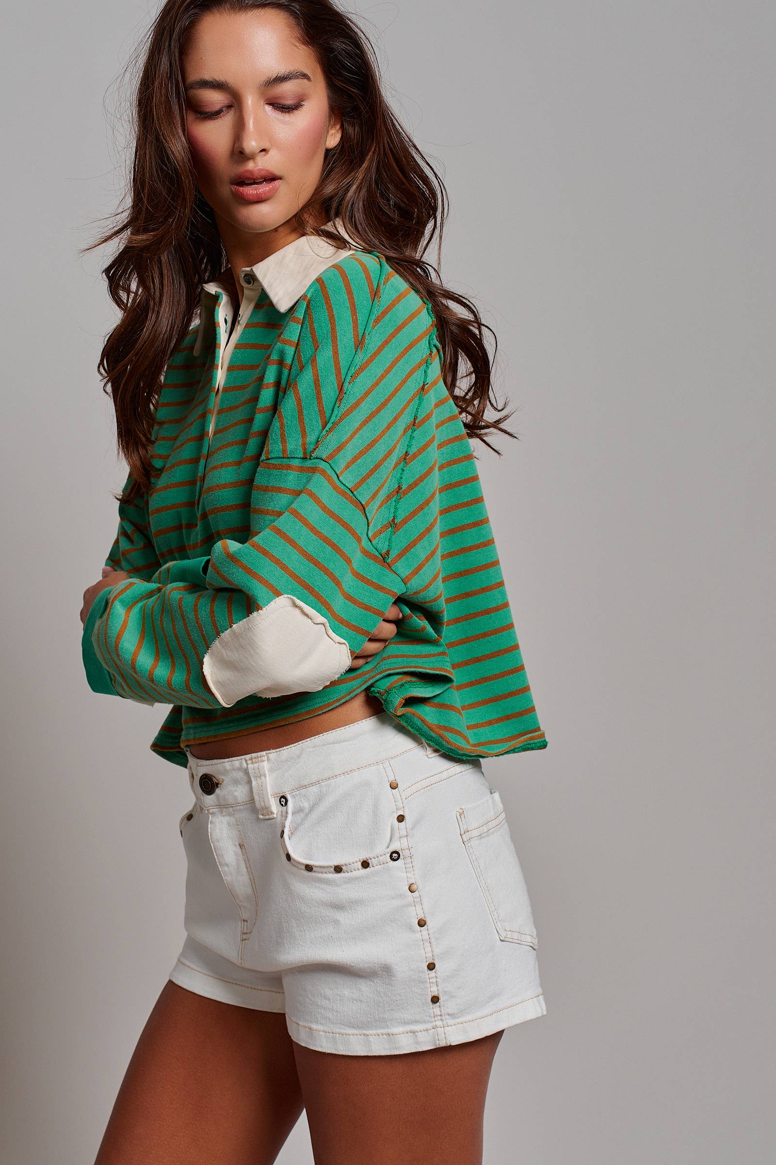 Studded Trim Denim Shorts