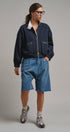Cropped Zip Bomber Jacket in NAVY - Women's Jackets & Blazers | Urban Daizy