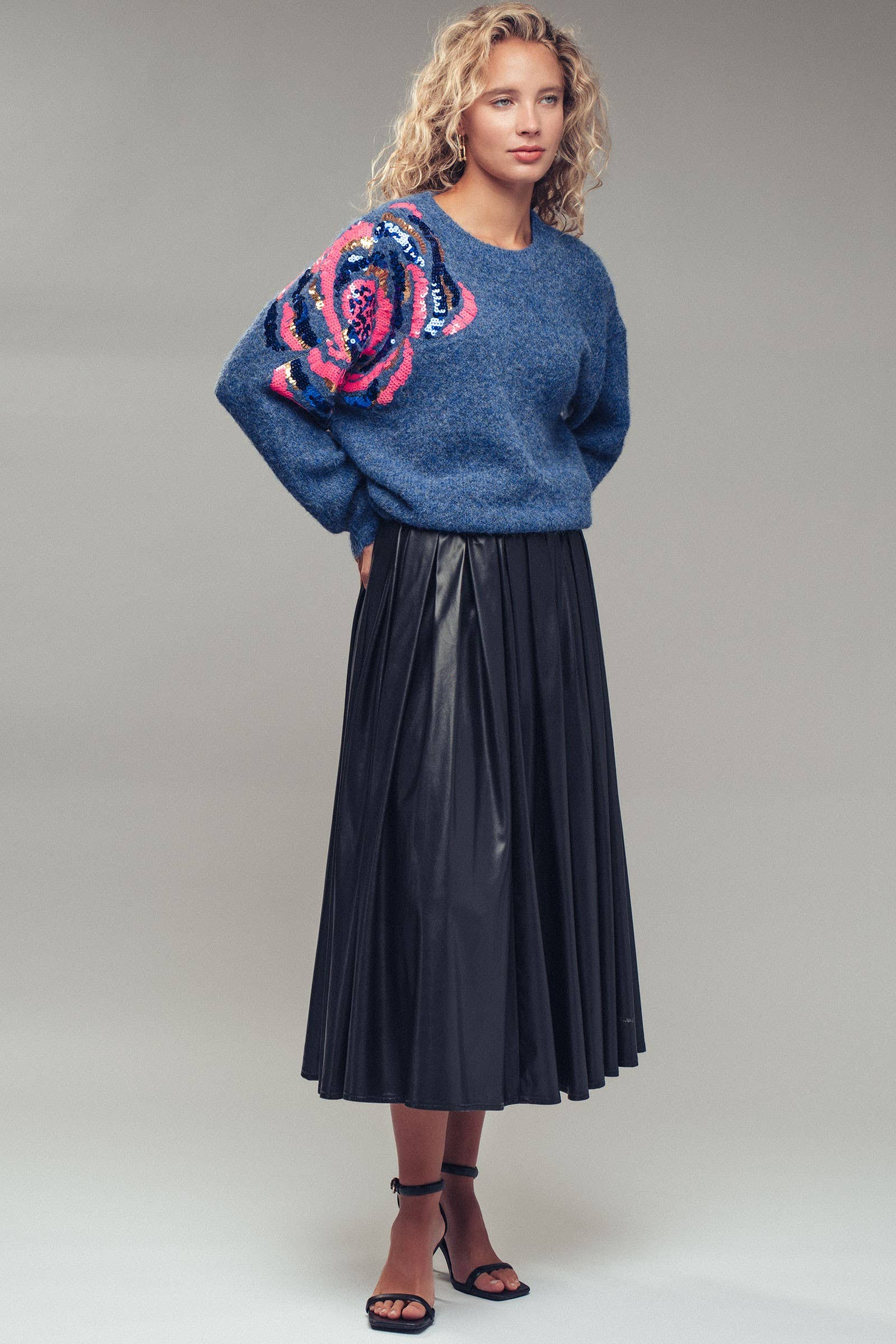 Sequin Floral Fuzzy Knit Sweater