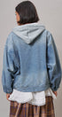 Hooded Denim Zip Up Jacket with French Terry Hood in DENIM - Women's Jackets & Blazers | Urban Daizy