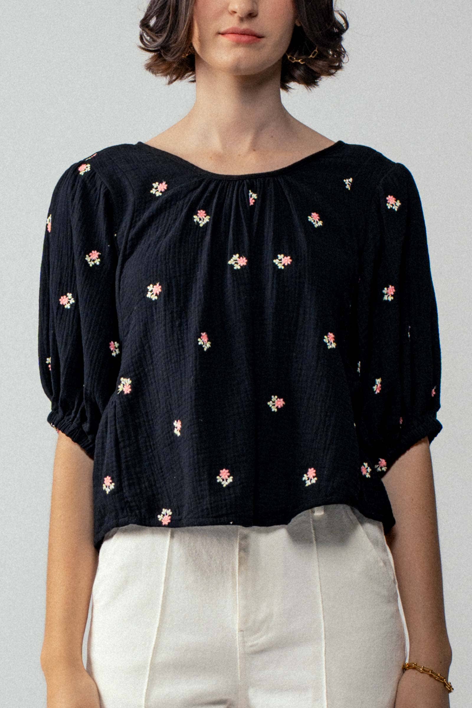 Urban Daizy Floral Embroidered Gauze Blouse Black Blouse - Women's (UDZ-TP-00728) – alternate view 2