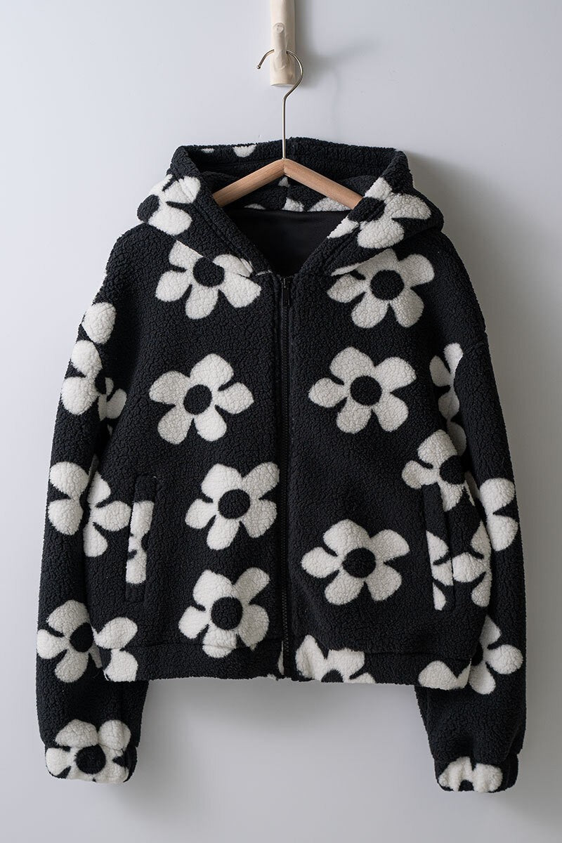 All Floral Fleece Zip Up Jacket