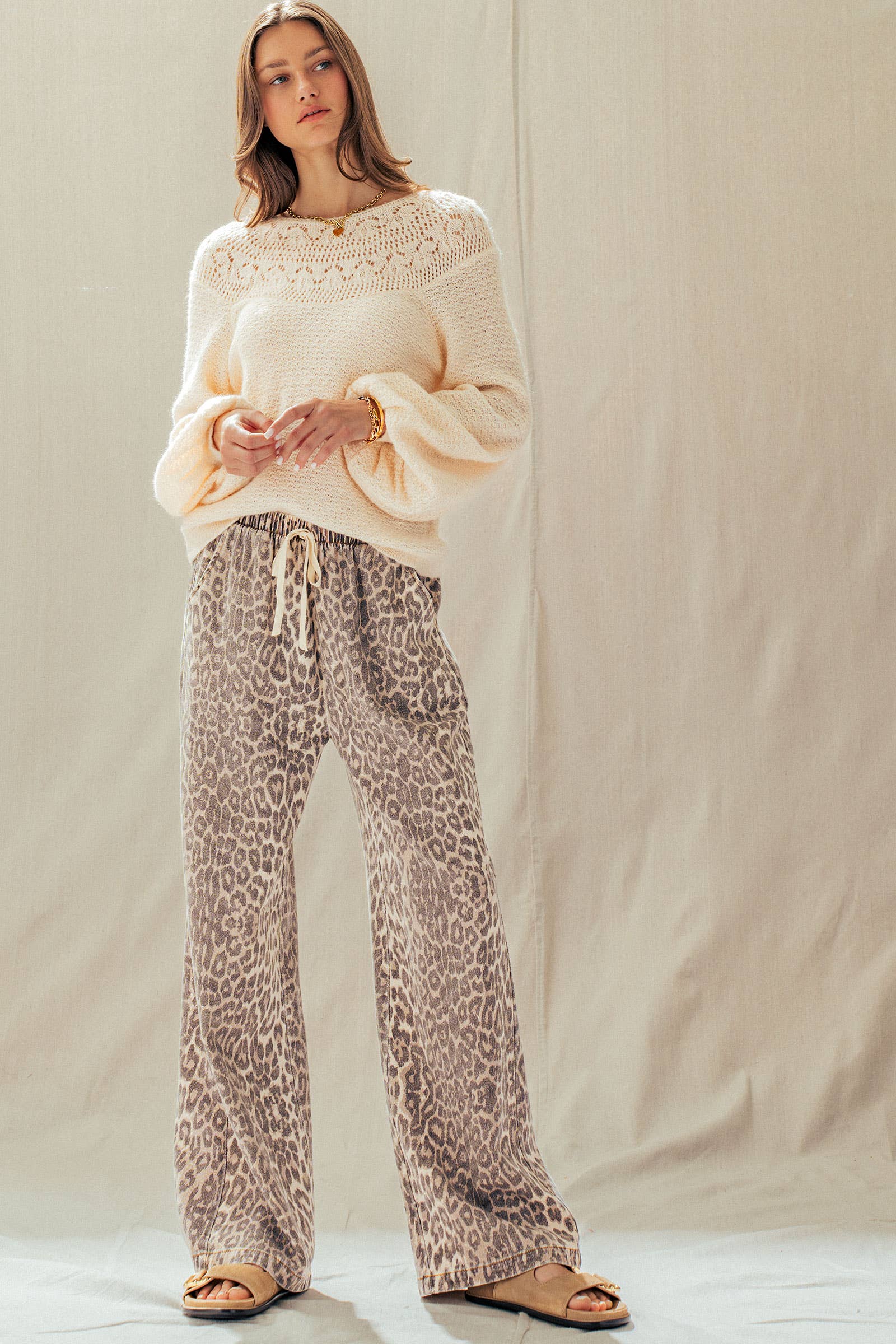 Urban Daizy Leopard Print Wide Leg Cotton Pants Drawstring Leopard Pants - Women's (UDZ-PT-00482) – alternate view 13