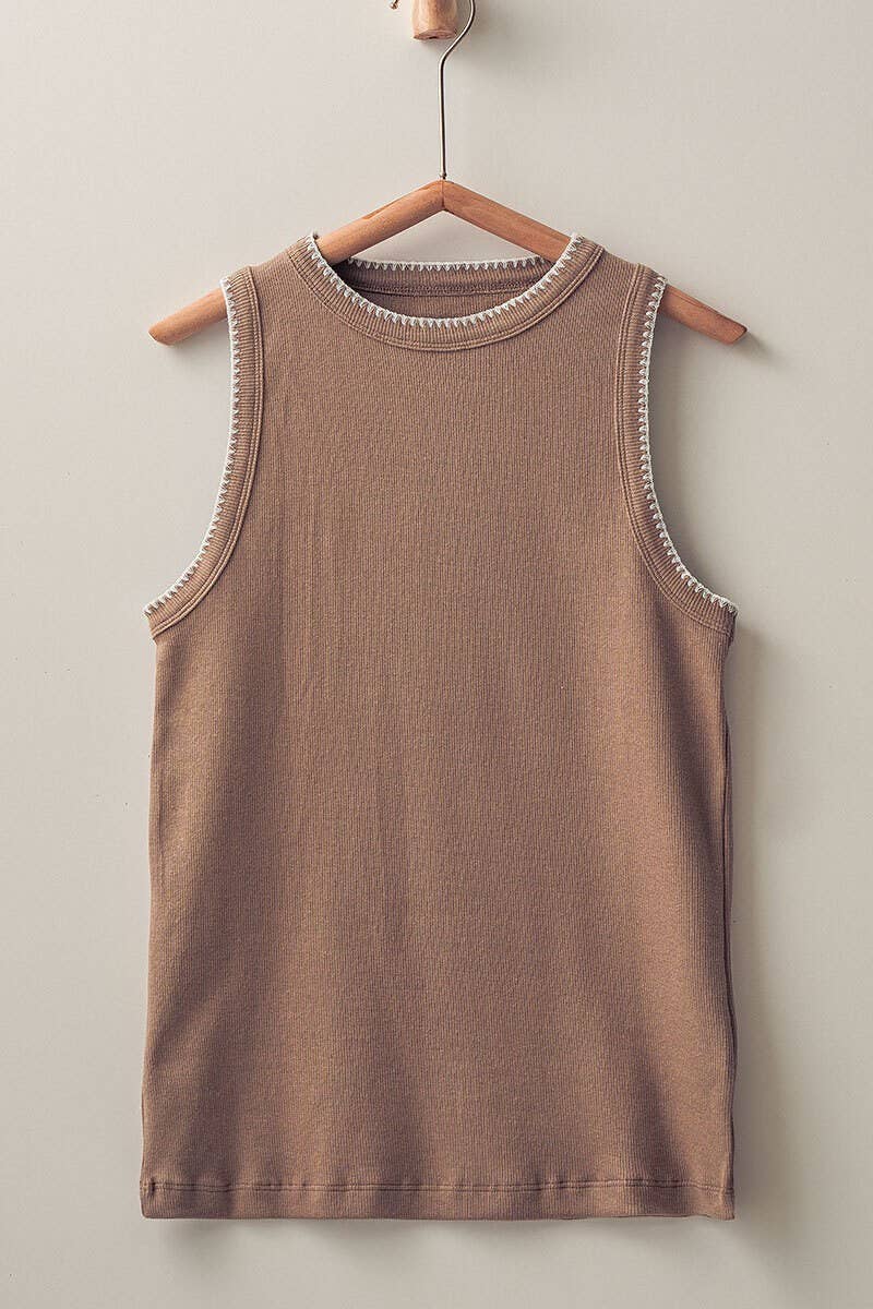 Contrast Trim Ribbed Minimalist Statement Tank Top