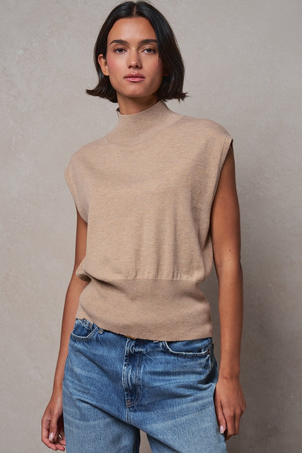 Uptown Mockneck Blouson Top in MOCHA - Women's Sweaters | Urban Daizy
