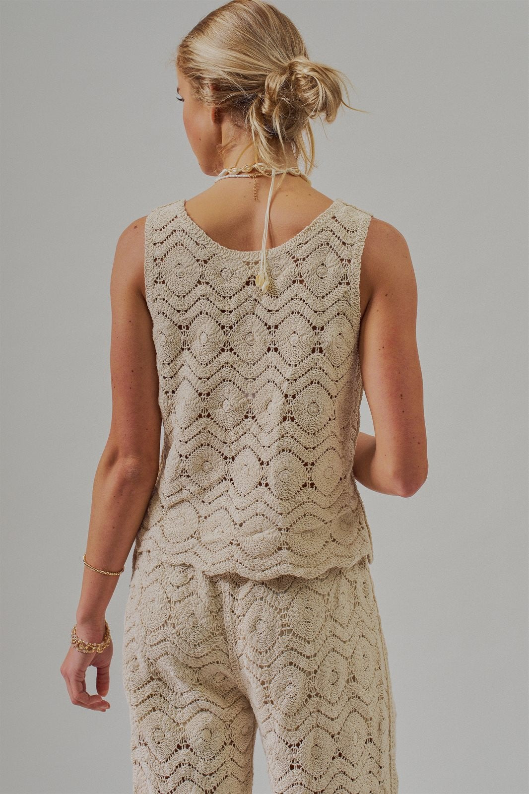 Natural Crochet Wavy V-Neck Tank