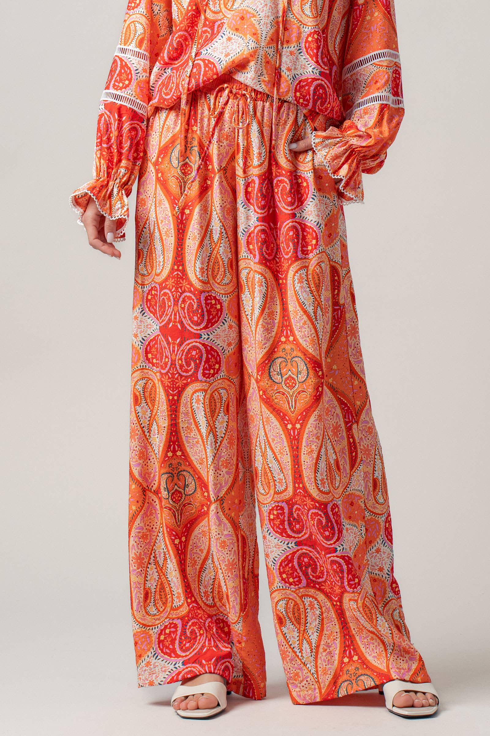 Paisley Print Wide-Leg Statement Pants