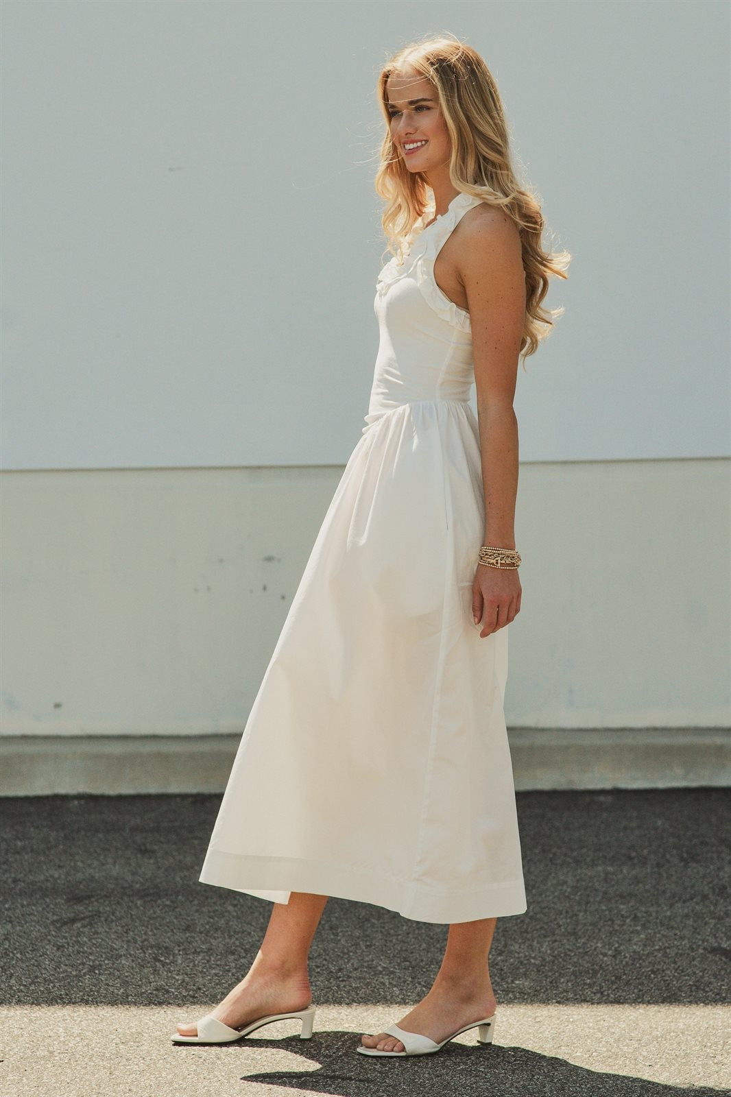 Soft Ruffle Bodice Midi Dress in WHITE - Women's Dresses | Urban Daizy