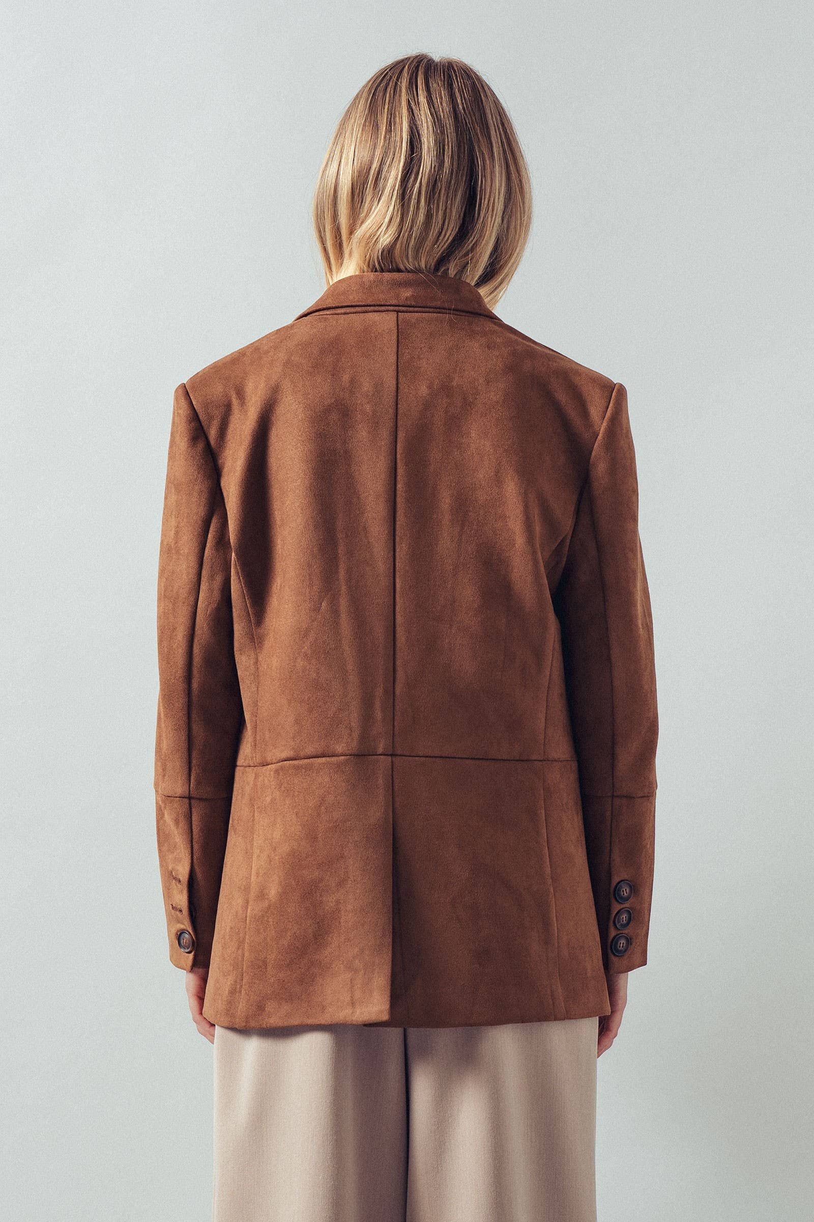 Relaxed Fit Notched Lapel Faux Suede Blazer