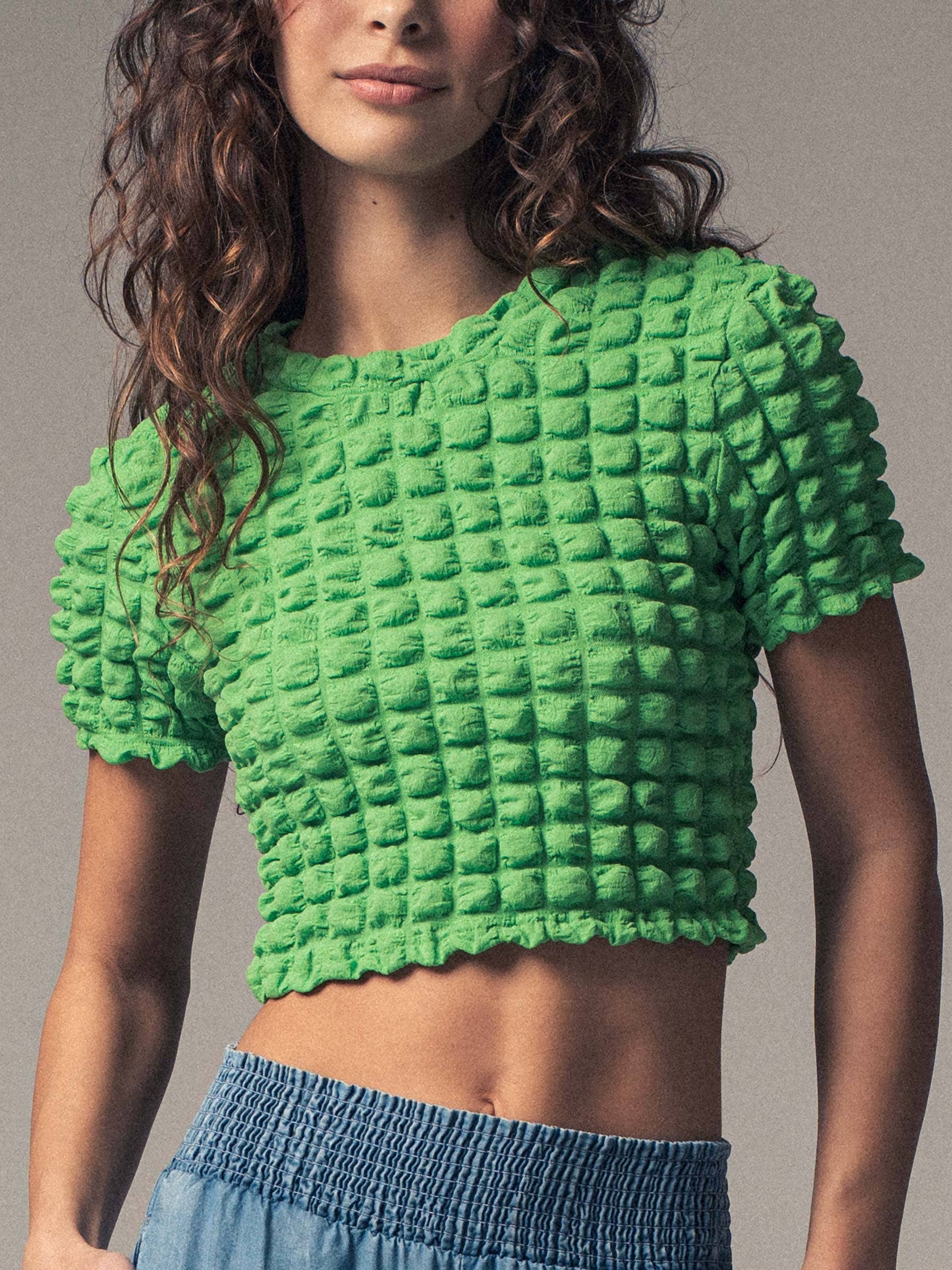 Bubble Popcorn Textured Crop Top