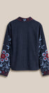 Embroidered Corduroy Jacket with Folk Floral Scroll in NAVY - Women's Jackets & Blazers | Urban Daizy