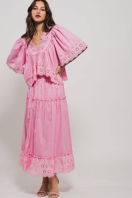 Urban Daizy Laced Eyelet Tiered Midi Skirt Lt-Blue Skirt - Women's (UDZ-SK-00108) – alternate view 20