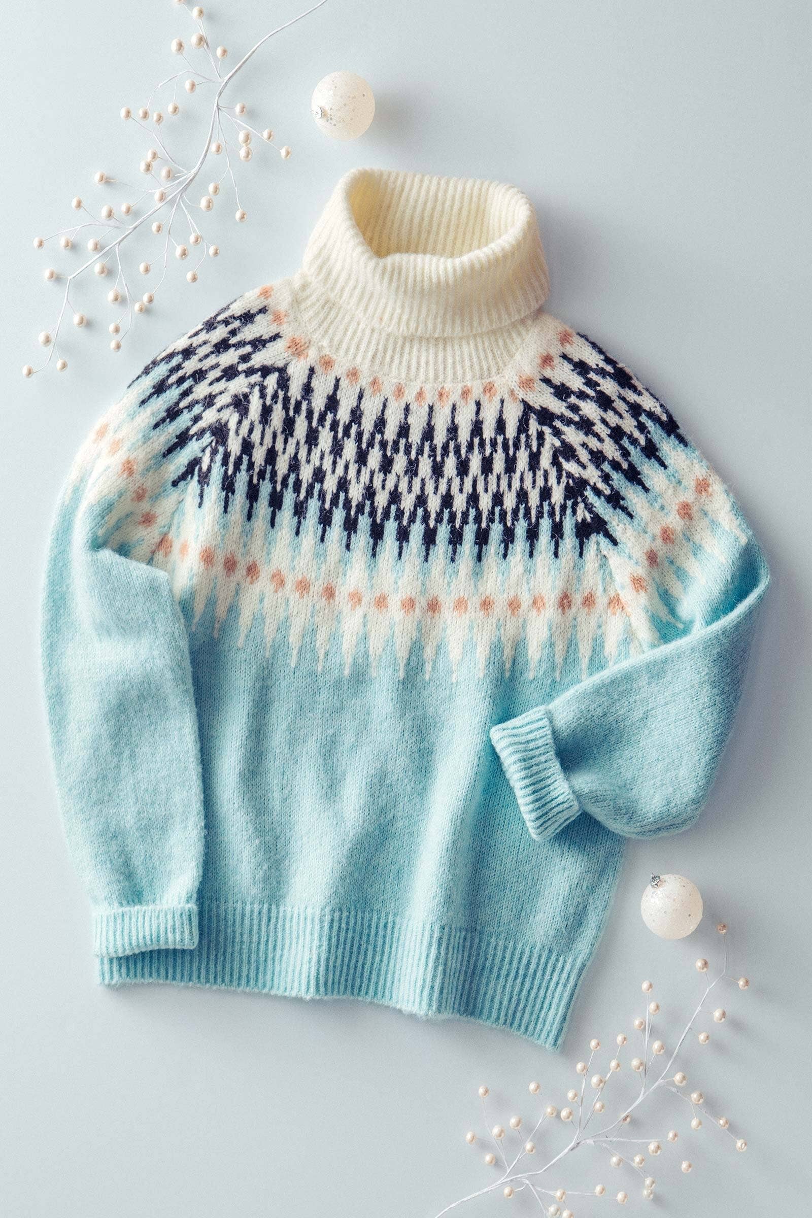 Urban Daizy Fair Isle Knit Turtleneck Sweater Pastel-Blue Knit Sweater - Women's (UDZ-KN-00652) – alternate view 8