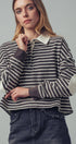 Urban Daizy Playful Cropped Stripe Cotton Top Black-White Polo - Women's (UDZ-PT-00355) – alternate view 3