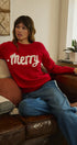 Jolly Script Embroidered Sweater in RED - Women's Sweaters | Urban Daizy
