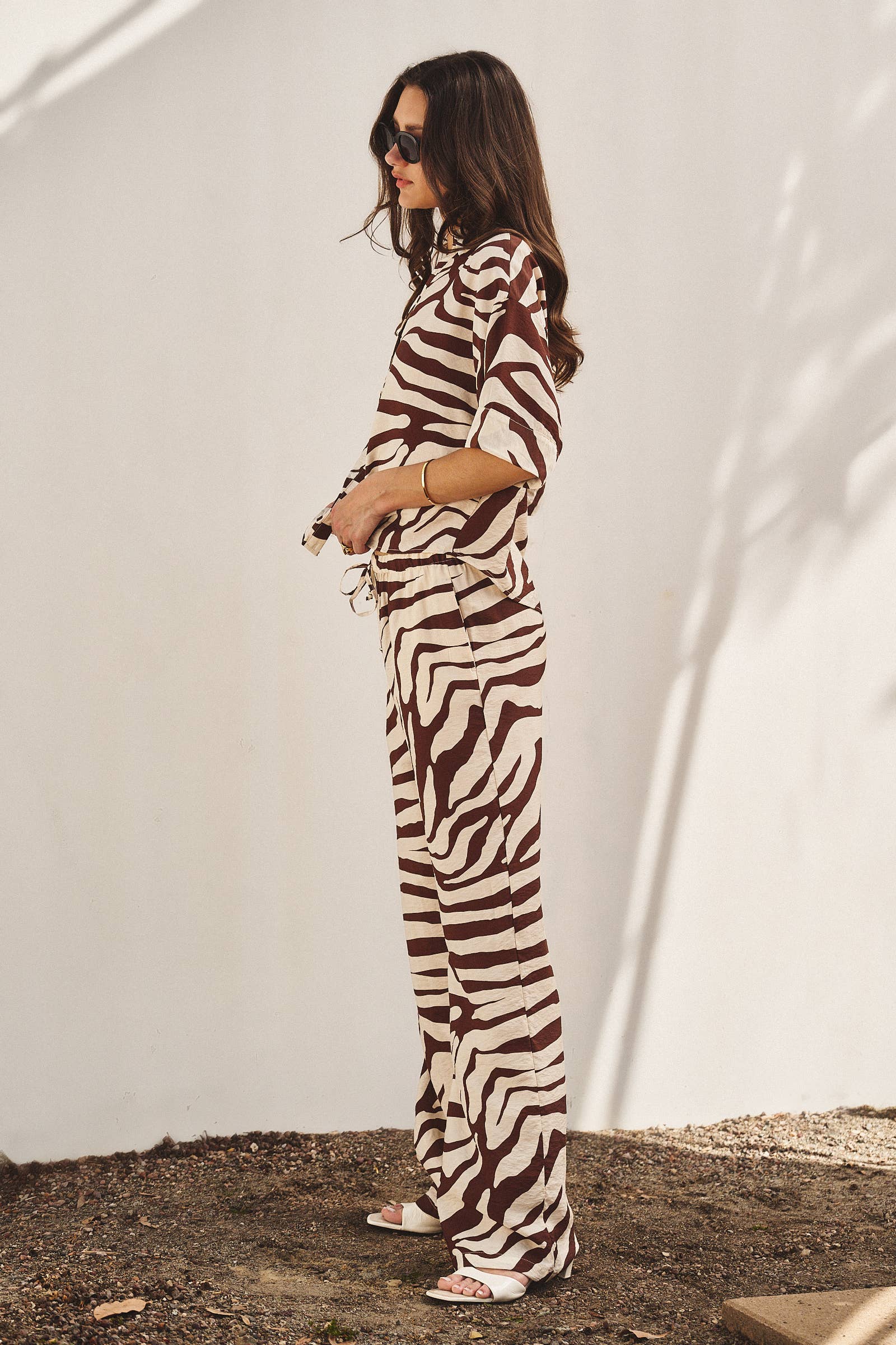 Urban Daizy Zebra Print Relaxed Resort Wear Set Brown Lounge Set - Women's (TNST0278-Brown) – alternate view 4