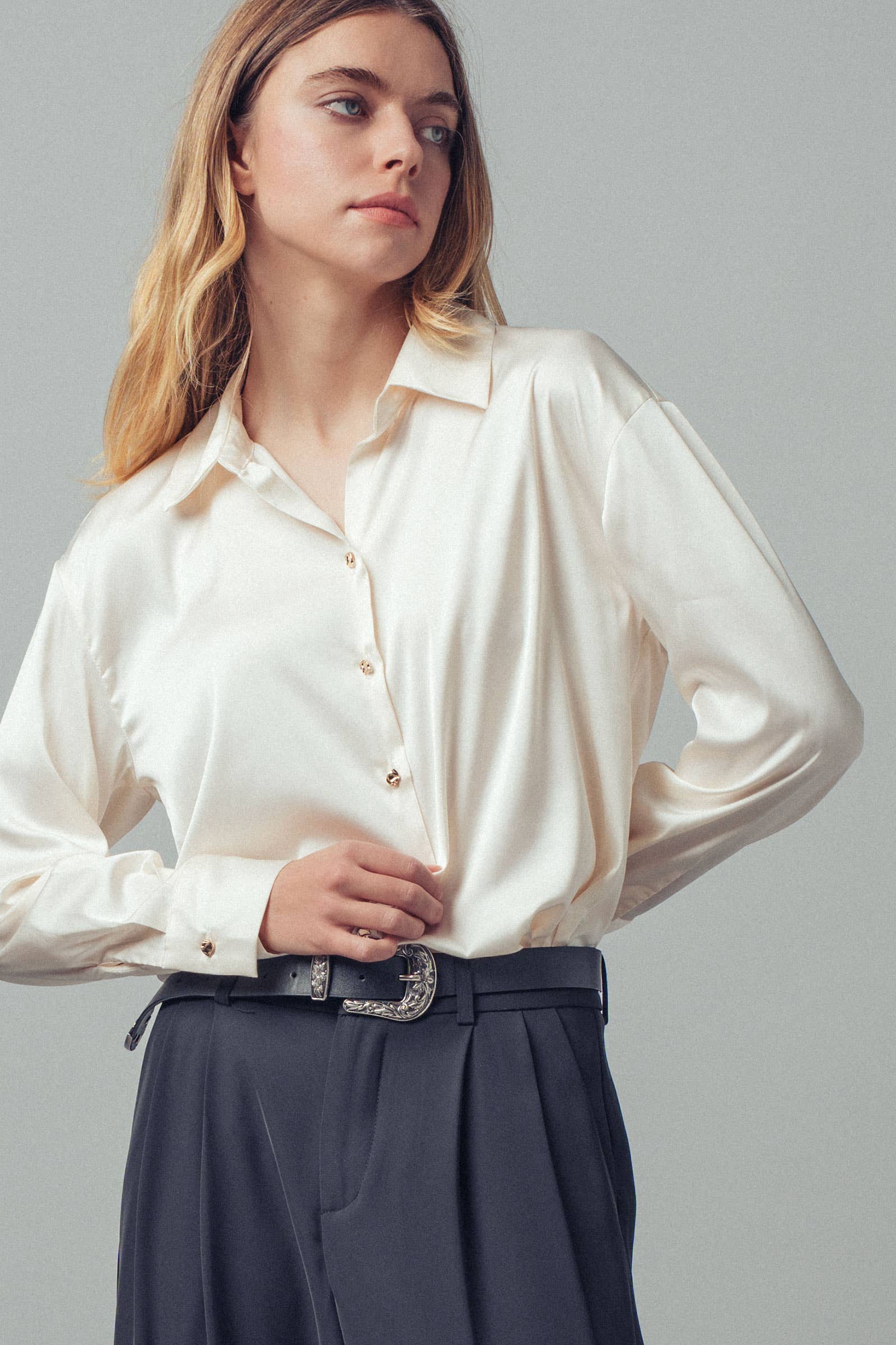 Satin Button Down Blouse