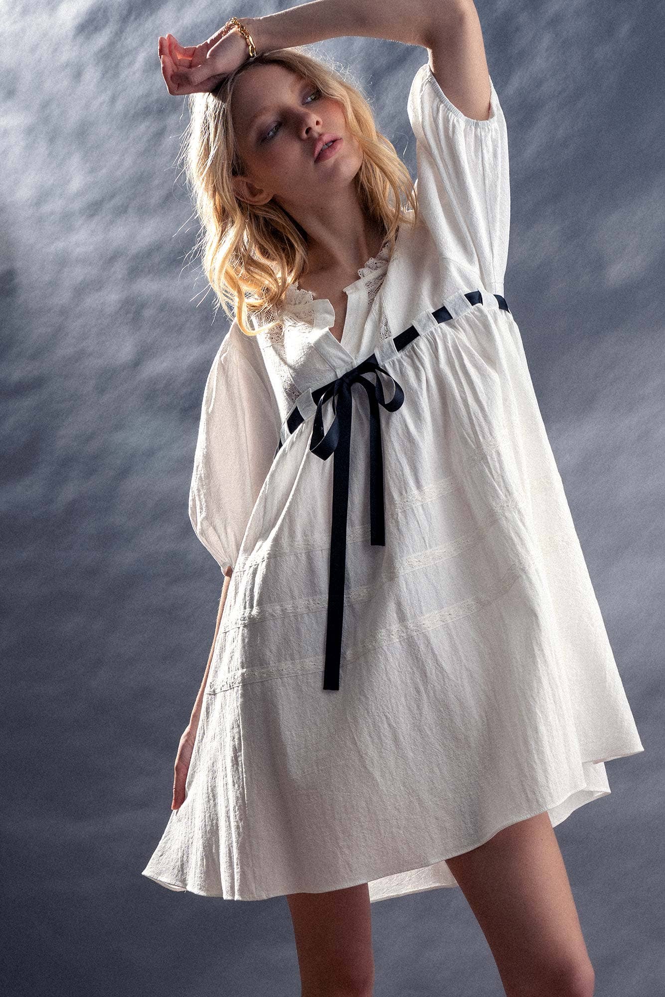 Urban Daizy Square Neck Lace Trim Bow Detail Empire Waist Dress Ivory Dress - Women's (UDZ-DR-00332) – alternate view 21