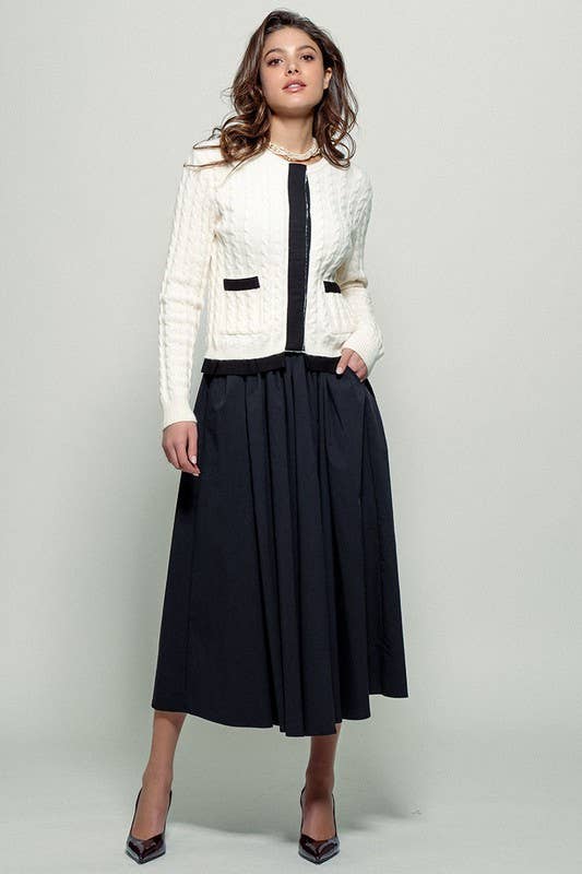 Urban Daizy Cotton Blend Pocketed Elastic Waist Midi Skirt Taupe Skirt - Women's (UDZ-SK-00070) – alternate view 4