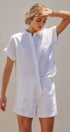 Coastal Ease Linen Short Sleeve Shirt in WHITE - Women's Tops | Urban Daizy
