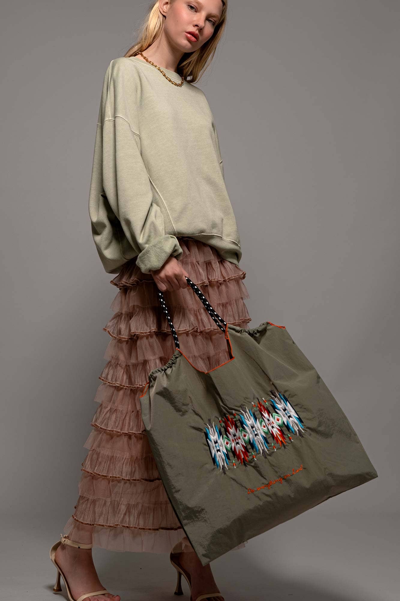 Urban Daizy Western Geometric Print Drawstring Market Tote Black Tote Bag - Women's (UDZ-DR-00388) – alternate view 2