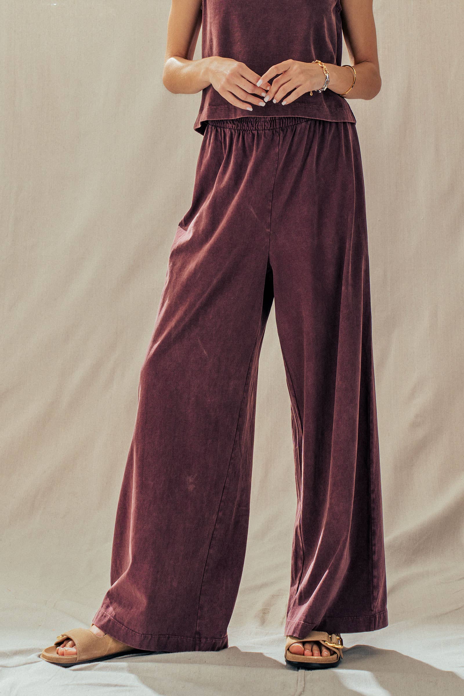Elastic Waist Wide Leg Knit Pants