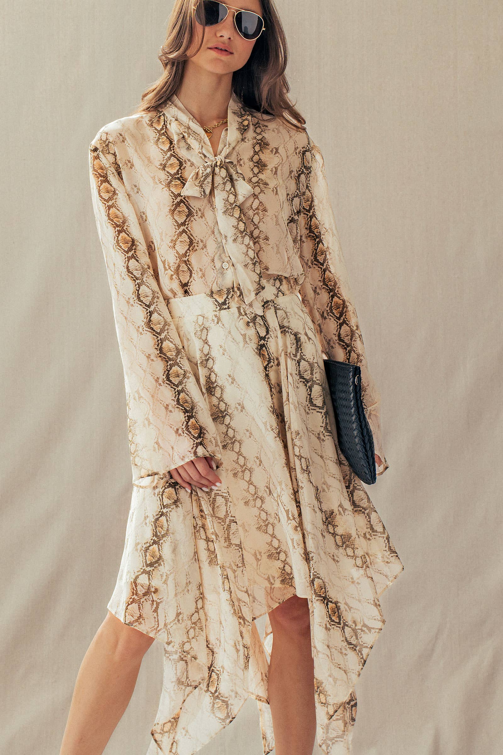 Urban Daizy Snake Print Tie Neck Blouse Long Sleeve Cream-Multi Blouse - Women's (UDZ-TP-01051) – alternate view 11