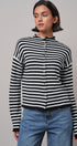 Striped Polo Collar Button Sweater with Rolled Edges in IVORY BLACK - Women's Cardigans & Shrugs | Urban Daizy