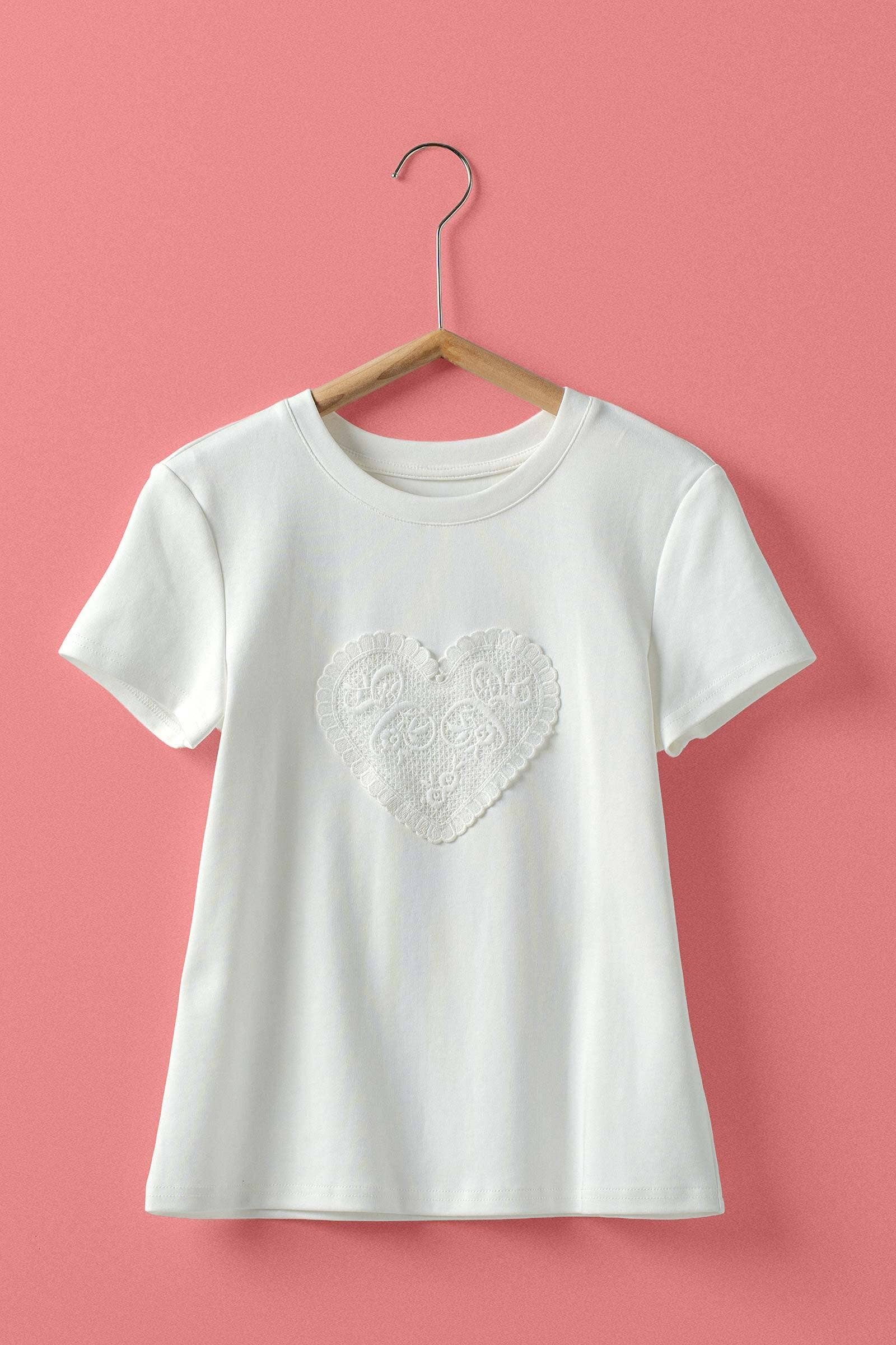 Lace Heart Patch Short Sleeve Cotton Tee