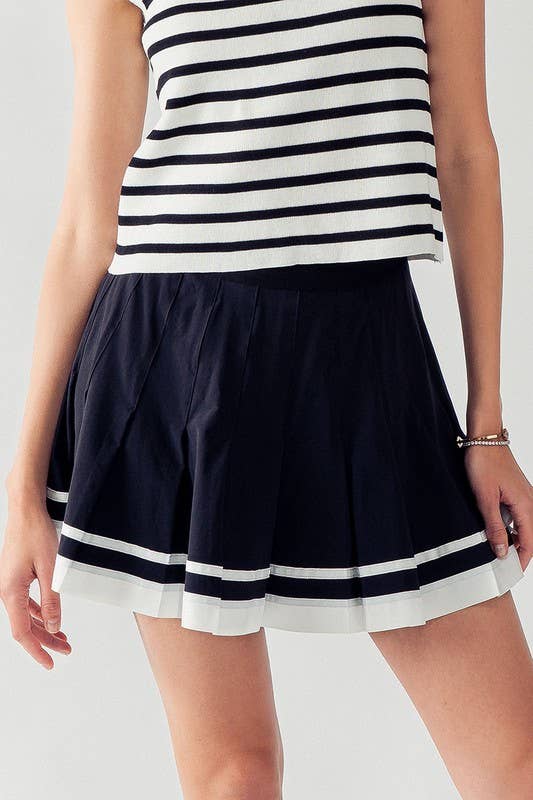 Urban Daizy Striped Waistband Pleated Skirt Black White Skirt - Women's (UDZ-SK-00066) – alternate view 4