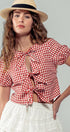 Urban Daizy Gingham Triple Bow Puff Sleeve Crop Top Pink Blouse - Women's (UDZ-TP-01033) – alternate view 27