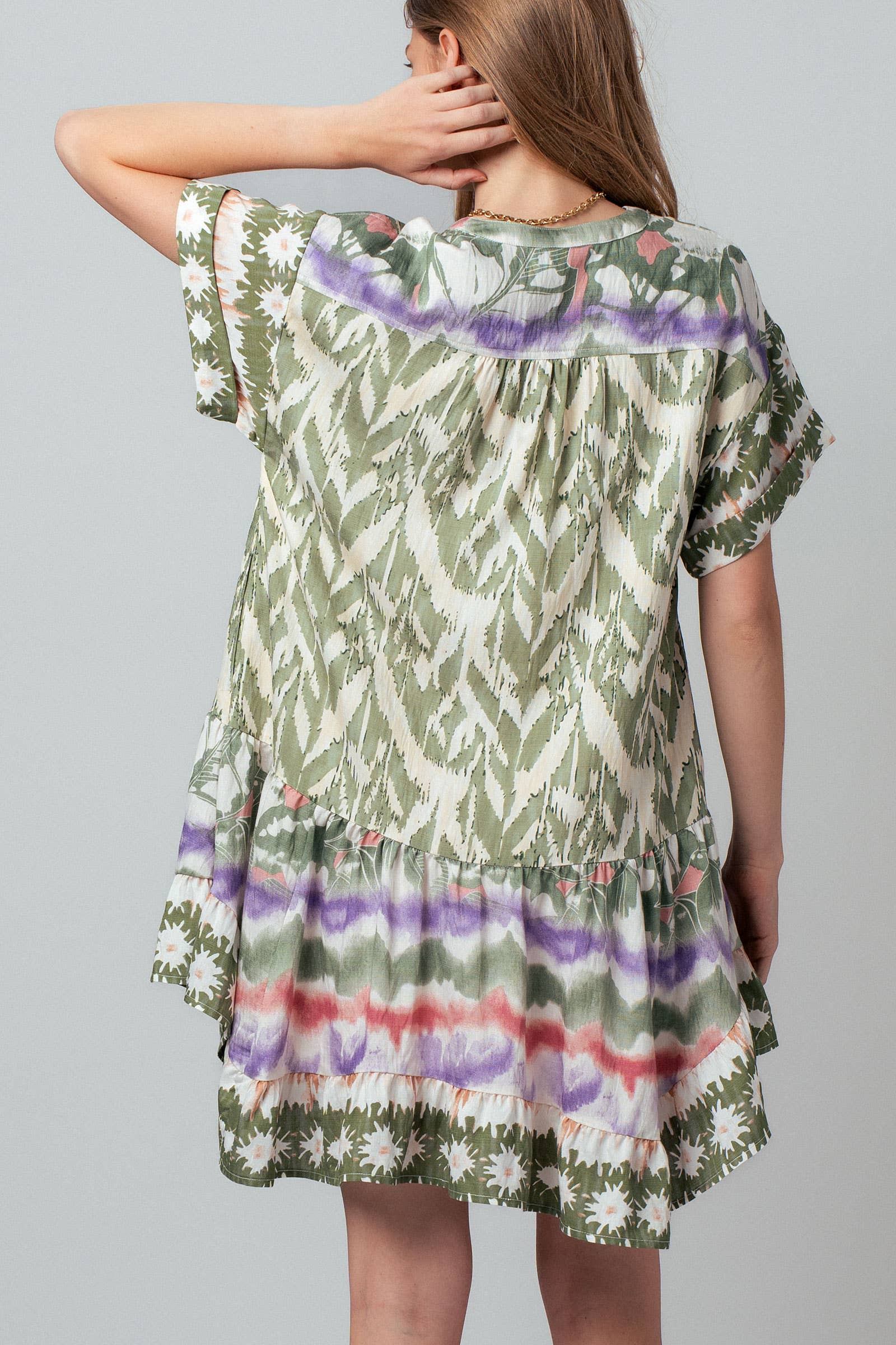 Urban Daizy Boho Mixed Print V-Neck Mini Dress Green-Multi Dress - Women's (UDZ-DR-00479) – alternate view 11