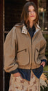 Cropped Zip Bomber Jacket in KHAKI - Women's Jackets & Blazers | Urban Daizy