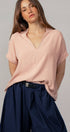 Urban Daizy Relaxed V-Neck Top with Folded Sleeves Ivory Blouse - Women's (UDZ-TP-00570) – alternate view 3