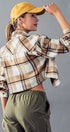 Urban Daizy BELLA SNAP BUTTON PLAID CROP JACKET Camel Jacket - Women's (UDZ-OT-00264) – alternate view 6