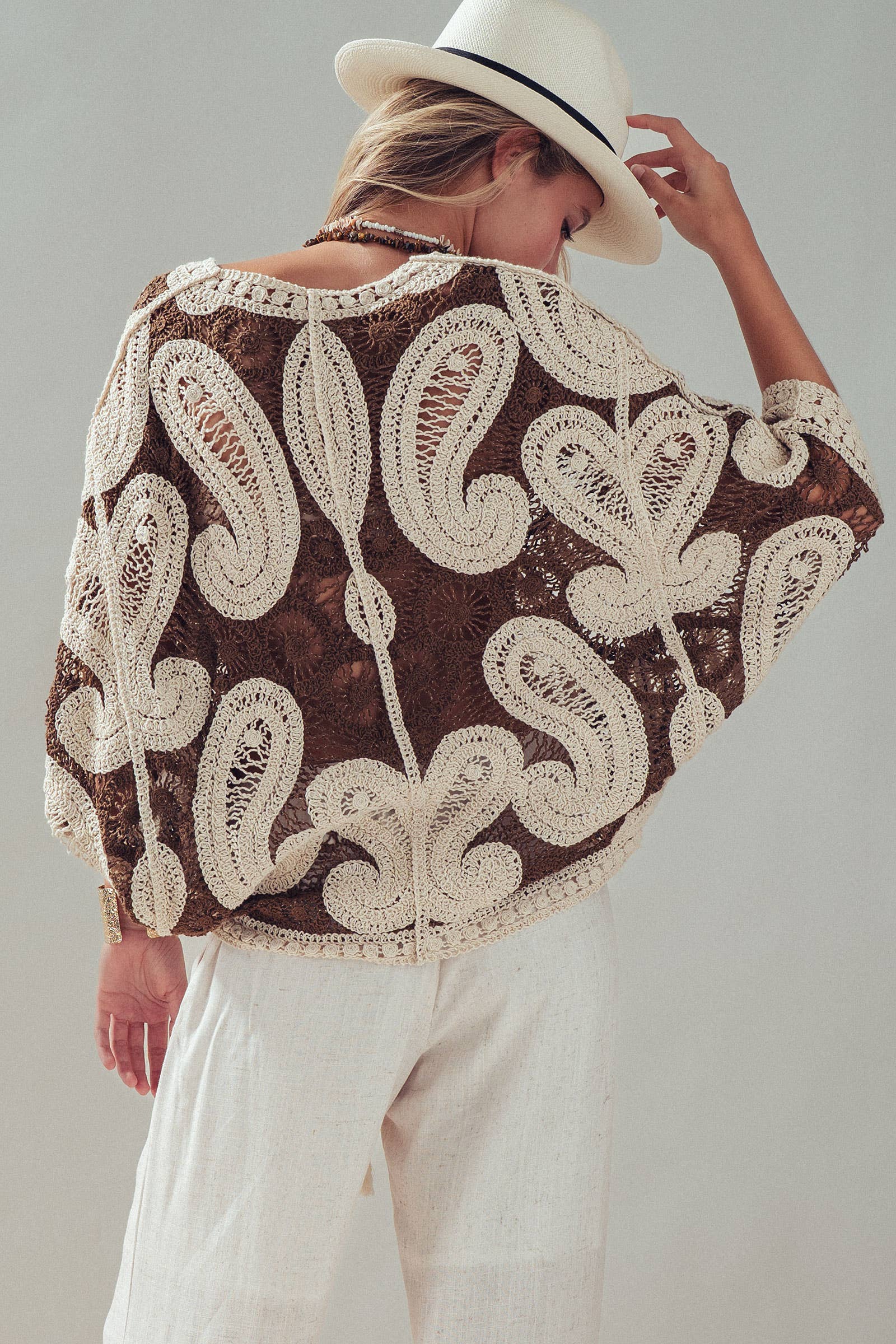 Oversized Paisley Crochet Knit Cardigan