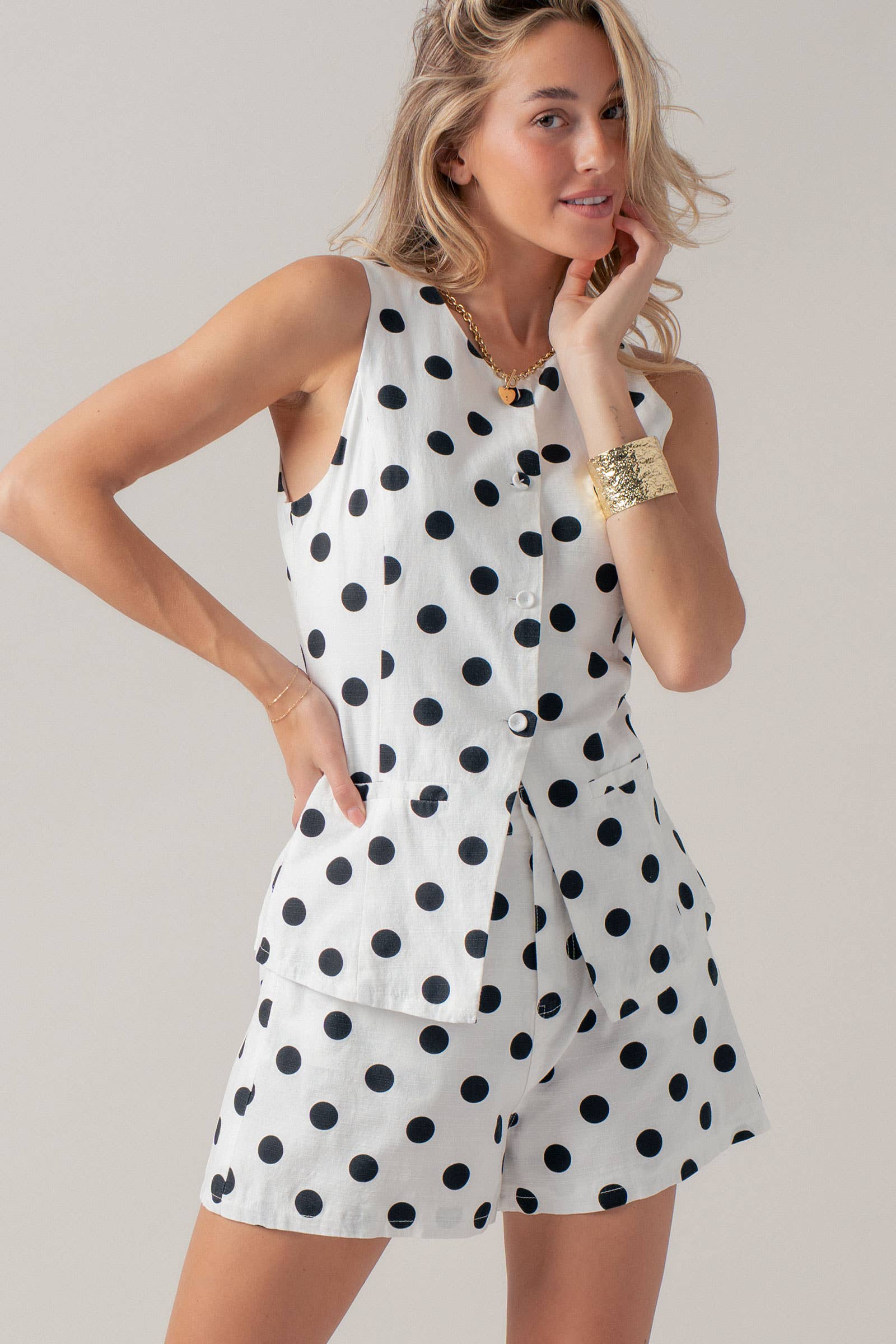 Polka Dot Cotton Linen Matching Set