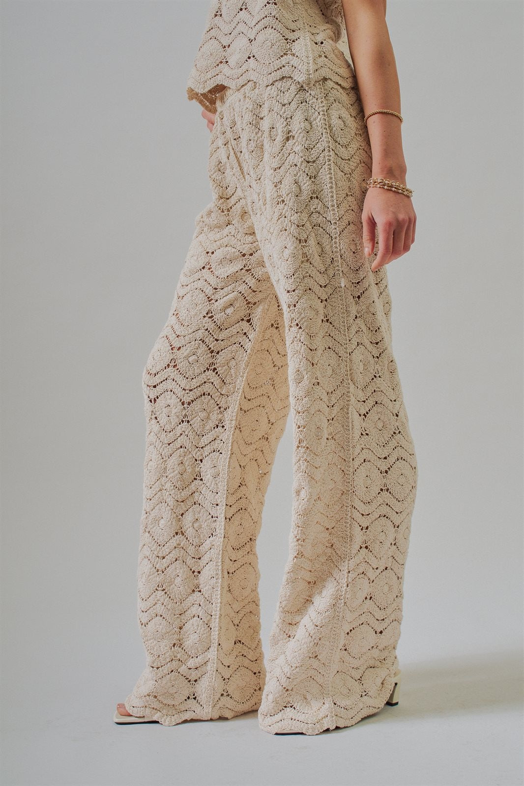 Natural Crochet Wide-Leg Pants