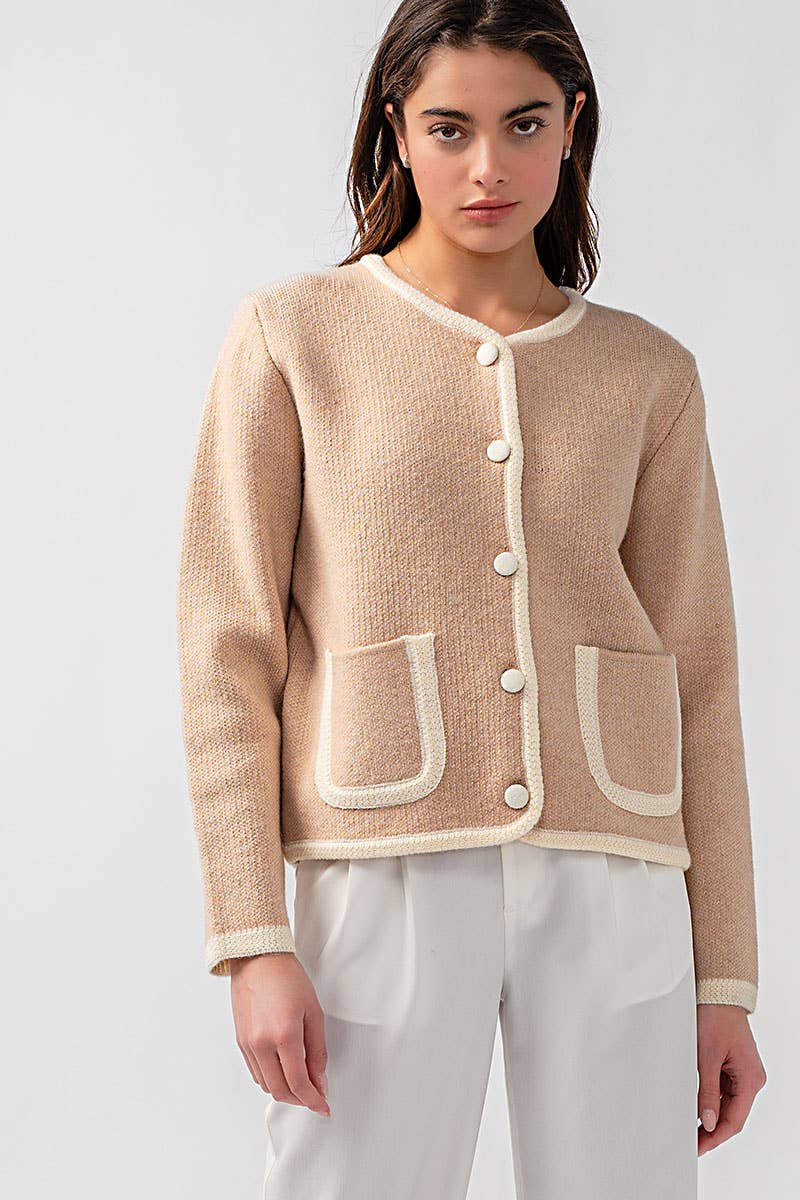 Urban Daizy Classic Contrast Trim Patch Pocket Cardigan Ivory Cardigan - Women's (UDZ-KN-00363) – alternate view 24